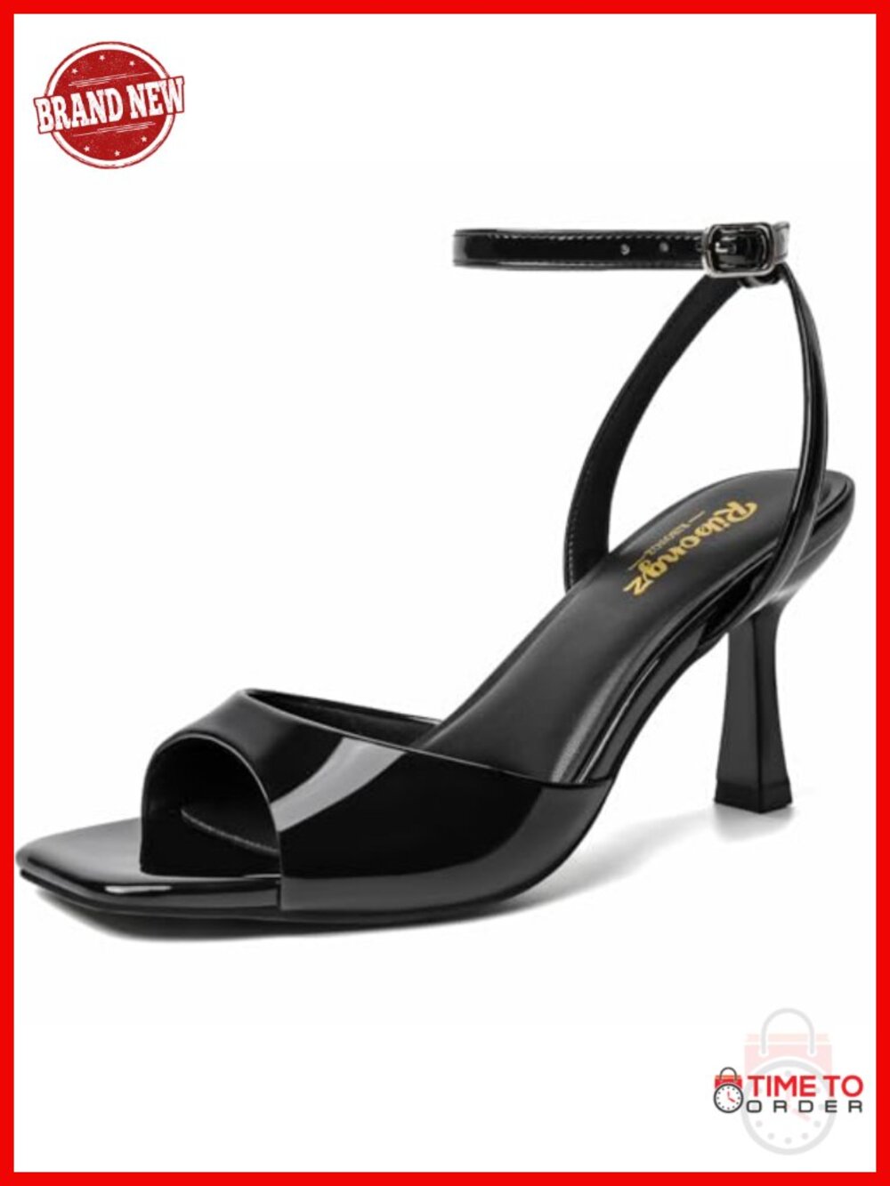 Women's Heeled Sandals Square Open Toe Kitten Strappy Heels with Ankle Strap